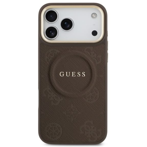 Guess Peony Hot Stamp Apple iPhone 17 Pro MagSafe tok kameravédő peremmel, barna-arany