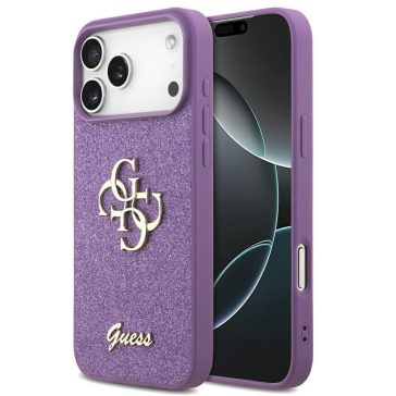   Guess Fixed Glitter Big 4G Apple iPhone 17 Pro hátlap tok, csillámos, lila