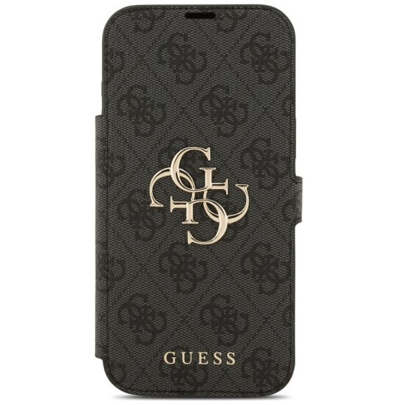 Guess Book 4G Metal Logo Apple iPhone 17 Pro Max oldalra nyíló tok kártyatartóval, fekete