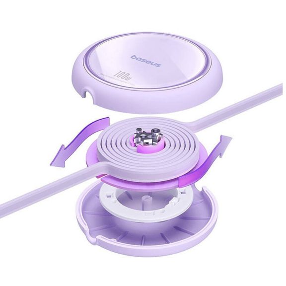 Baseus Free2Draw Mini USB-C töltő-és adatkábel, kihúzható, automata behúzó funkcióval, 100W, 1m, lila