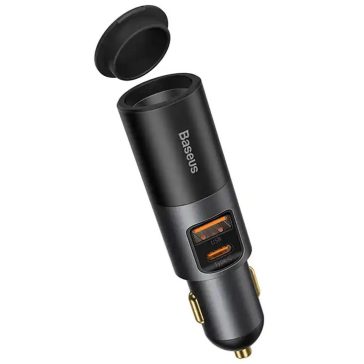   Baseus Share Together 2×USB-A autós gyorstöltő, szivargyújtó kimenettel, 60W, szürke