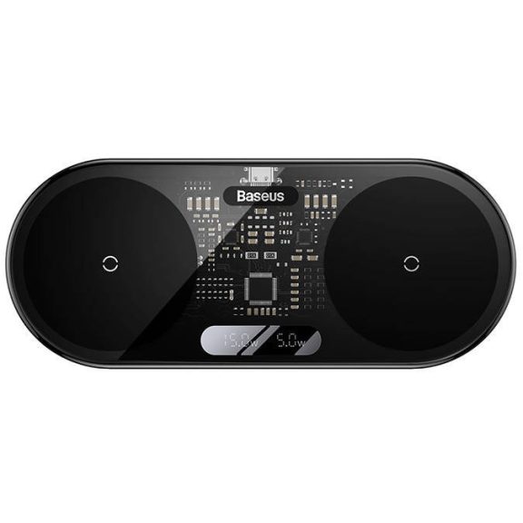 Baseus 2in1 vezeték nélküli töltő, digitális LED kijelzővel, Qi, USB-C-USB-A kábellel, 20W