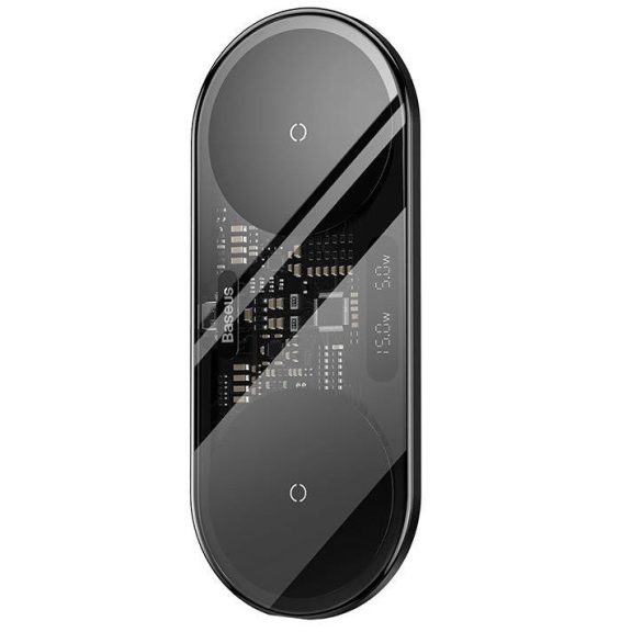 Baseus 2in1 vezeték nélküli töltő, digitális LED kijelzővel, Qi, USB-C-USB-A kábellel, 20W
