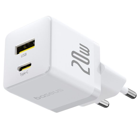 Baseus Palm 2in1 USB-C-USB-A hálózati gyorstöltő adapter, 20W, fehér