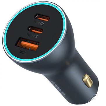   Baseus Golden Contactor Pro GaN 2xUSB-C-USB-A autós töltő, 65W, szürke