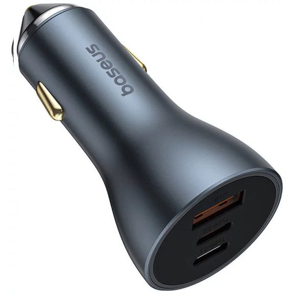 Baseus Golden Contactor Pro GaN 2xUSB-C-USB-A autós töltő, 65W, szürke