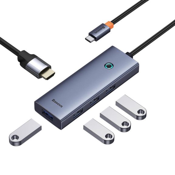 Baseus UltraJoy Series 5in1 USB-C HUB elosztó adapter / dokkoló, szürke (HDMI 4K@30Hz + 4x USB 3.0)