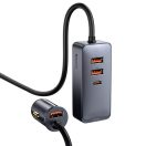 Baseus Share Together 3xUSB-A-USB-C autós töltő beépített kábellel, 120W, 1,5m, szürke