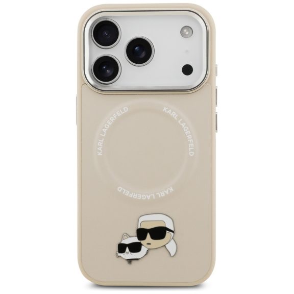 Karl Lagerfeld Karl & Choupette Pins Apple iPhone 17 Pro MagSafe kompatibilis hátlap tok, bézs