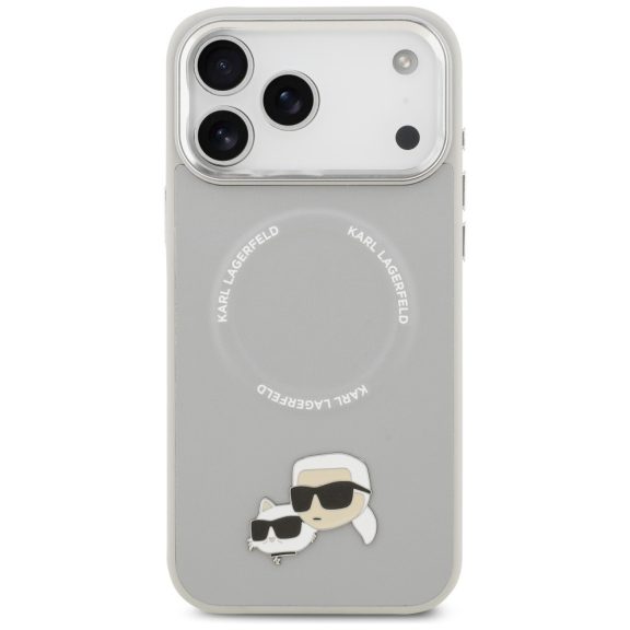 Karl Lagerfeld Karl & Choupette Pins Apple iPhone 17 Pro MagSafe kompatibilis hátlap tok, szürke