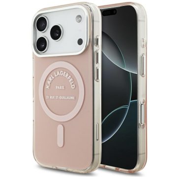   Karl Lagerfeld Liquid Glitter Choupette Logo Apple iPhone 17 Pro Max MagSafe kompatibilis hátlap tok, csillámos, rózsaszín