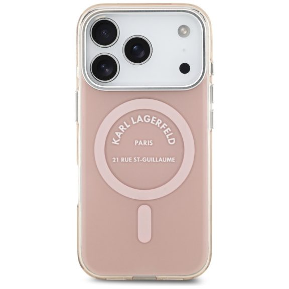 Karl Lagerfeld Liquid Glitter Choupette Logo Apple iPhone 17 Pro Max MagSafe kompatibilis hátlap tok, csillámos, rózsaszín