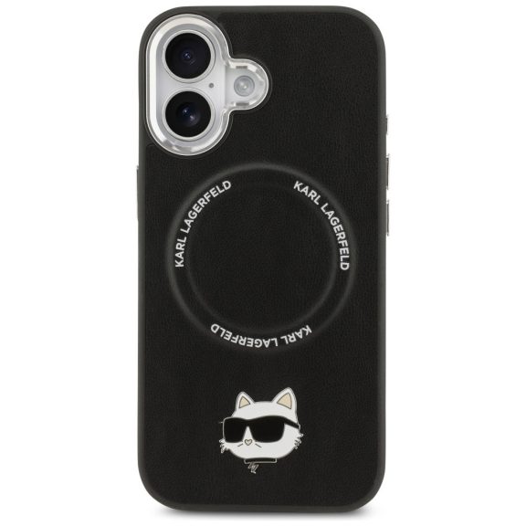 Karl Lagerfeld Choupette Pin Apple iPhone 17 MagSafe kompatibilis hátlap tok, fekete