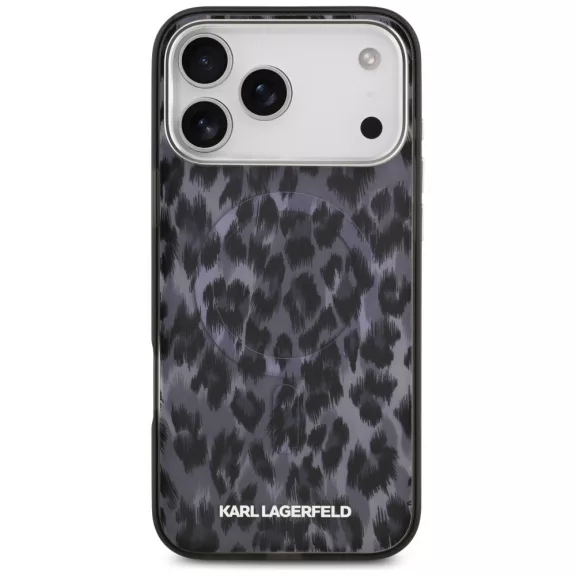 Karl Lagerfeld IML Leopard Pattern Apple iPhone 17 Pro MagSafe kompatibilis hátlap tok, leopárd minta, fekete
