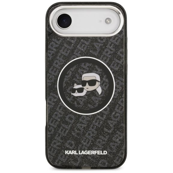 Karl Lagerfeld IML Glitter Karl & Choupette Heads Logo Apple iPhone Air (2025) MagSafe kompatibilis hátlap tok, csillámos, fekete