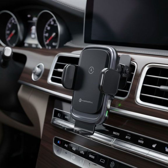 Forcell F-Grip Grand autós tartó / autós töltő szellőzőrácsba, vezeték nélküli / wireless töltéssel, 15W, ezüst