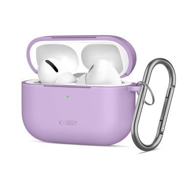 Tech-Protect AirPods Pro 3 szilikon tok, karabinerrel, lila