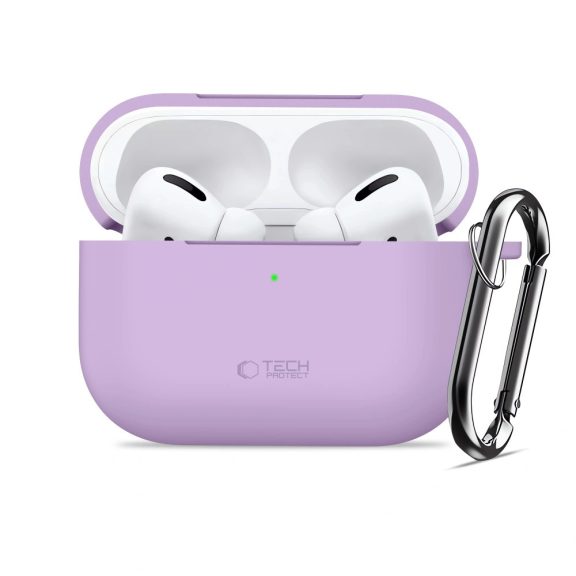 Tech-Protect AirPods Pro 3 szilikon tok, karabinerrel, lila