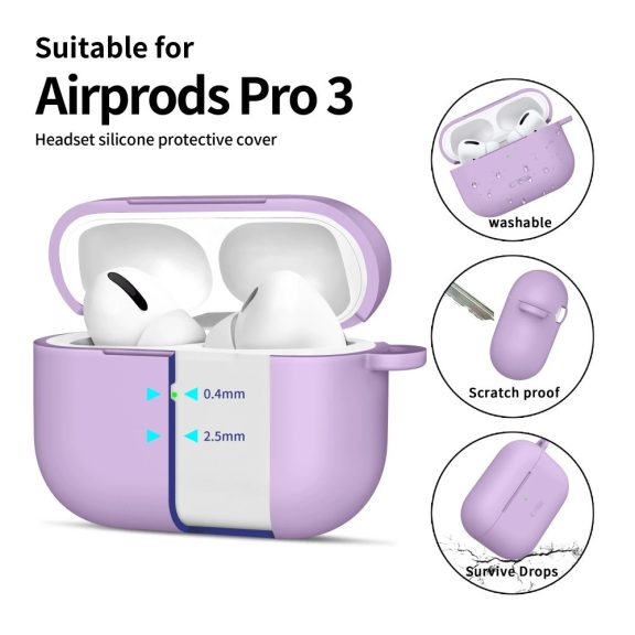 Tech-Protect AirPods Pro 3 szilikon tok, karabinerrel, lila