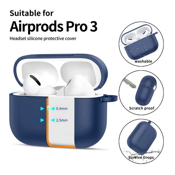 Tech-Protect AirPods Pro 3 szilikon tok, karabinerrel, kék