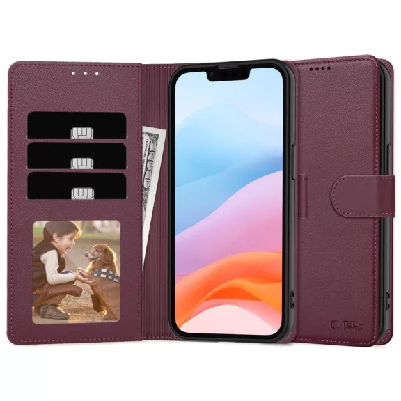 Tech-Protect Wallet Samsung Galaxy A17 flip / kinyitható tok kártyatartóval, bordó