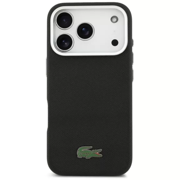Lacoste Iconic Petit Pique Metal Logo Apple iPhone 17 Pro Max MagSafe tok kameravédő peremmel, fekete