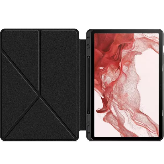 Origami Smart Case Samsung Galaxy Tab S7 Plus / Tab S7 FE / Tab S8 Plus mappa tok, érintőceruza tartóval, fekete