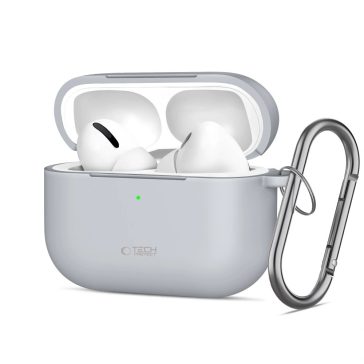   Tech-Protect AirPods Pro 3 szilikon tok, karabinerrel, szürke