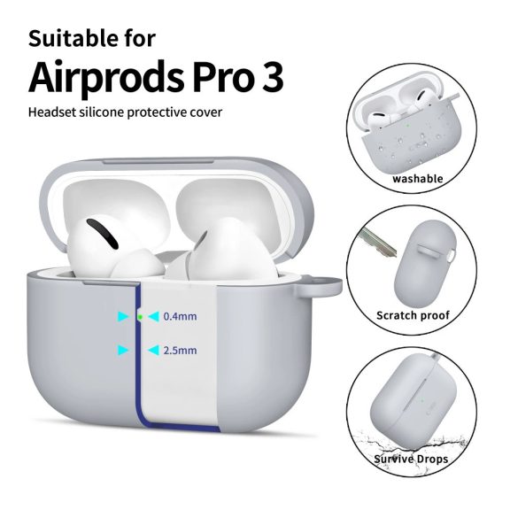 Tech-Protect AirPods Pro 3 szilikon tok, karabinerrel, szürke