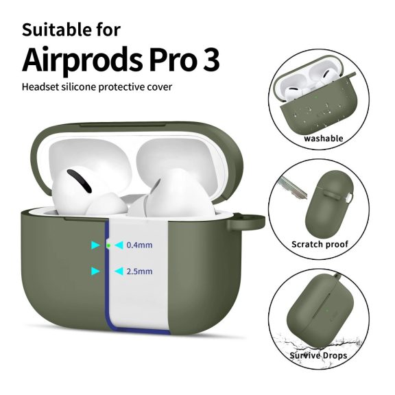 Tech-Protect AirPods Pro 3 szilikon tok, karabinerrel, sötétzöld