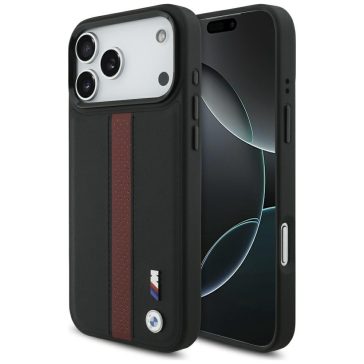   BMW M Perforated Stripe Logo Apple iPhone 17 Pro Max MagSafe hátlap tok, fekete-piros