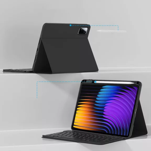 Tech-Protect Sc Pen Xiaomi Pad 7 Pro / Pad 7 oldalra nyíló, kitámasztható mappa tok ceruza tartóval, billentyűzettel, fekete