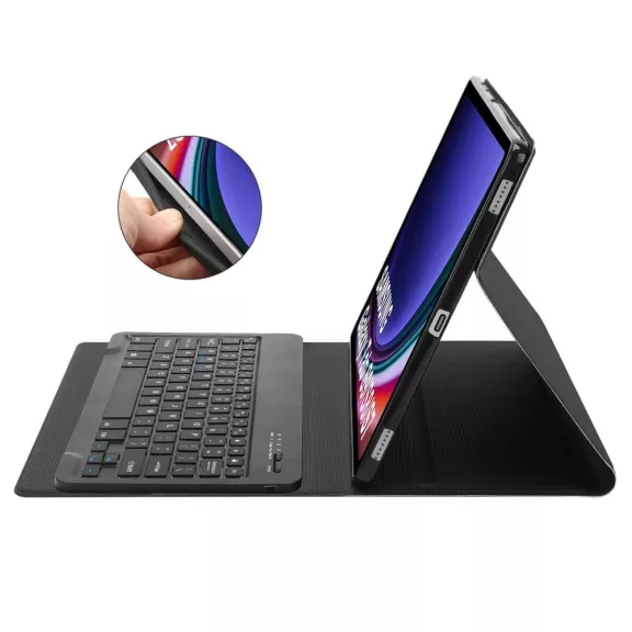 Tech-Protect Sc Pen Samsung Galaxy Tab S9 FE+ oldalra nyíló, kitámasztható mappa tok ceruza tartóval, billentyűzettel, fekete