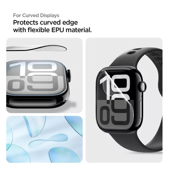 Spigen EliteShield EZ Fit Apple Watch 11 / Watch 10 42mm kijelzővédő fólia felhelyező kerettel (2db)