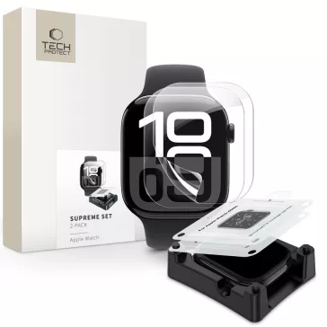   Tech-Protect Supreme Set Apple Watch 11 / Watch 10 42mm kijelzővédő fólia felhelyező kerettel (2db)