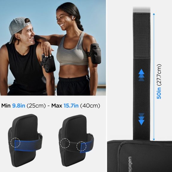 Spigen Dynamic Shield A702 karra rögzíthető telefon tartó, táska, karpánt 6,9" átmérőig, fekete