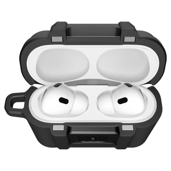 Spigen Lock Fit Apple Airpods Pro 3 fülhallgató tok, karabinerrel, matt fekete
