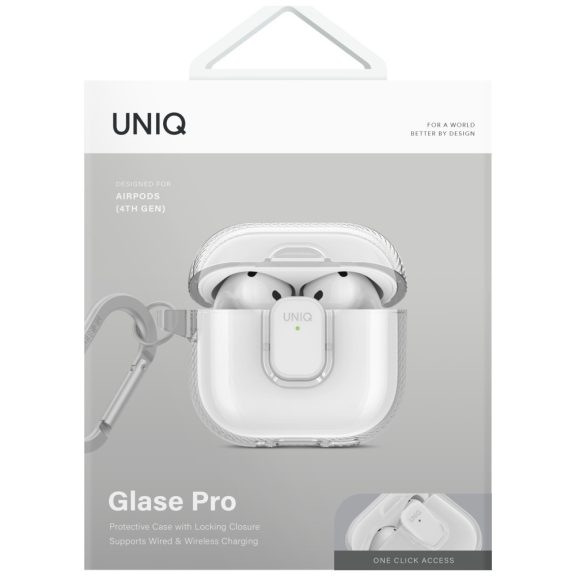 Uniq Glase Pro Apple AirPods 4 tok karabinerrel, átlátszó