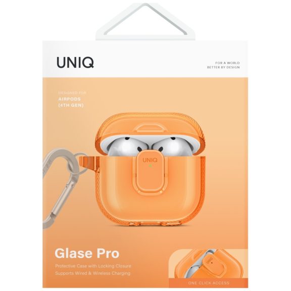 Uniq Glase Pro Apple AirPods 4 tok karabinerrel, narancs