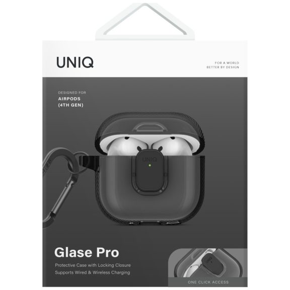 Uniq Glase Pro Apple AirPods 4 tok karabinerrel, szürke