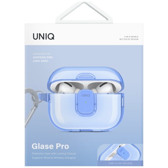 Uniq Glase Pro Apple AirPods Pro 2 tok karabinerrel, kék