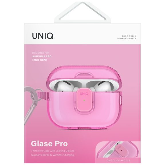Uniq Glase Pro Apple AirPods Pro 2 tok karabinerrel, rózsaszín
