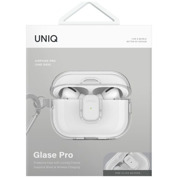 Uniq Glase Pro Apple AirPods Pro 2 tok karabinerrel, átlátszó