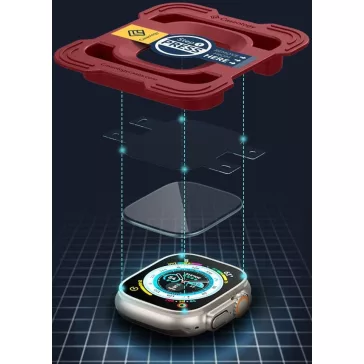   Spigen Caseology Snap Fit Apple Watch Ultra 1-3 (49 mm) Tempered Glass kijelzővédő üvegfólia felhelyező kerettel, átlátszó (2db)