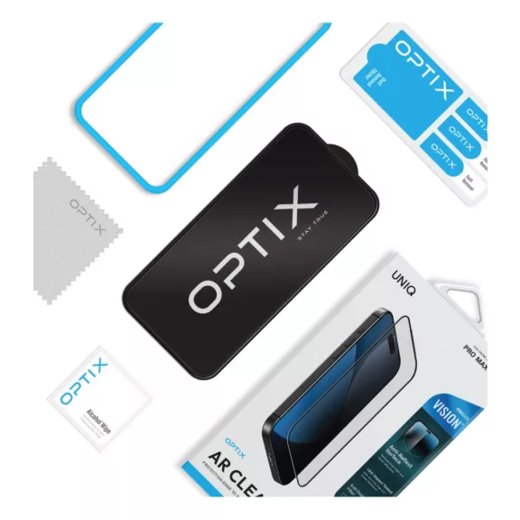 Uniq Optix Vision AR Apple iPhone Air (2025) tempered glass kijelzővédő üvegfólia felhelyező kerettel, kék fény szűrős, átlászó