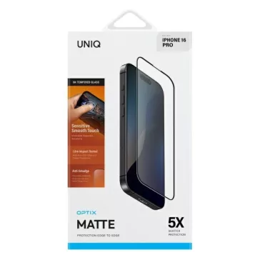   Uniq Optix Matte Apple iPhone 15 Plus tempered glass kijelzővédő üvegfólia felhelyező kerettel, fekete