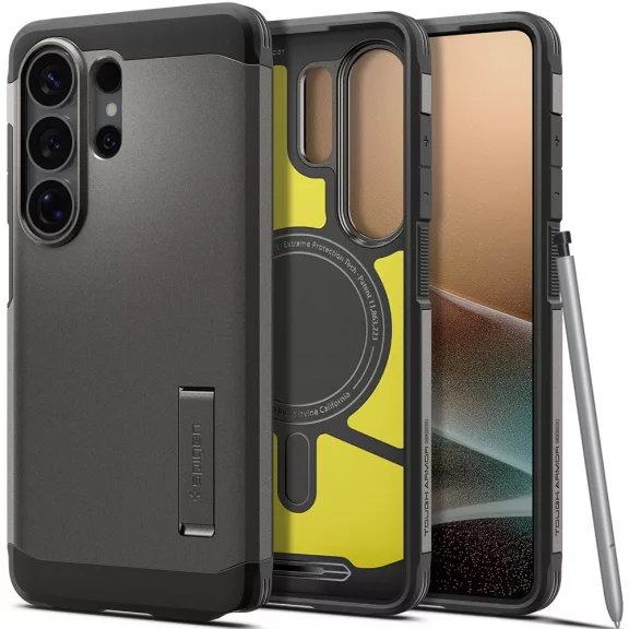 Spigen Tough Armor MagFit Samsung Galaxy S26 Ultra tok, MagSafe, Gunmetal, sötétszürke