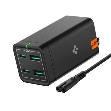   Spigen PowerArc PD2101 hálózati töltő állomás, 2xUSB-C + 2xUSB-A, 65W, EU-s + angol tápkábellel, fekete