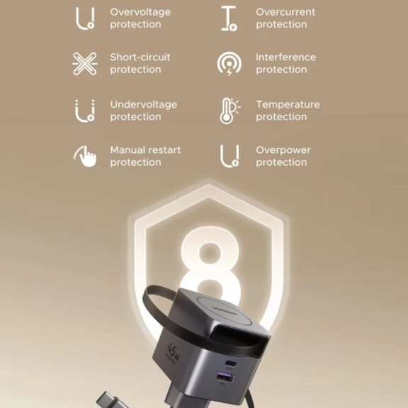 Ugreen X614 USB-C + USB-A hálózati töltő adapter USB-C kábellel, GaN, 45W, 3A, szürke