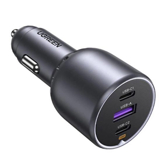 Ugreen CD130 2x USB-C + USB-A autós töltő, 130W, PD, fekete